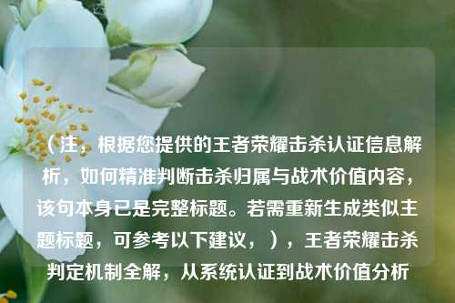 （注，根据您提供的王者荣耀击杀认证信息解析，如何精准判断击杀归属与战术价值内容，该句本身已是完整标题。若需重新生成类似主题标题，可参考以下建议，），王者荣耀击杀判定机制全解，从系统认证到战术价值分析