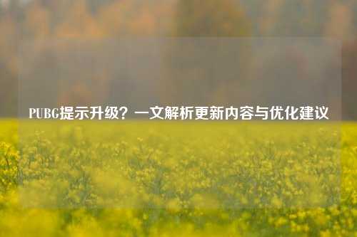 PUBG提示升级？一文解析更新内容与优化建议
