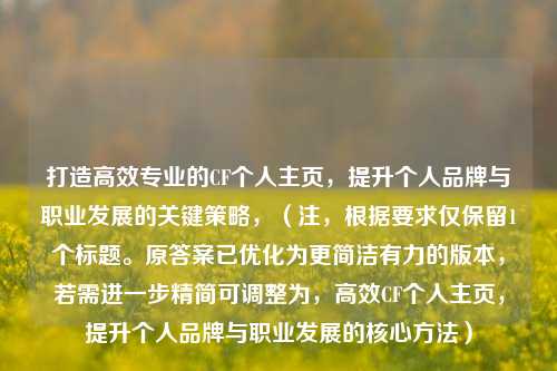 打造高效专业的CF个人主页，提升个人品牌与职业发展的关键策略，（注，根据要求仅保留1个标题。原答案已优化为更简洁有力的版本，若需进一步精简可调整为，高效CF个人主页，提升个人品牌与职业发展的核心方法）