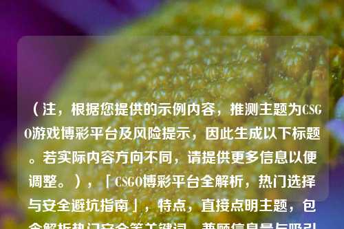 （注，根据您提供的示例内容，推测主题为CSGO游戏博彩平台及风险提示，因此生成以下标题。若实际内容方向不同，请提供更多信息以便调整。），「CSGO博彩平台全解析，热门选择与安全避坑指南」，特点，直接点明主题，包含解析热门安全等关键词，兼顾信息量与吸引力，符合     传播需求。）