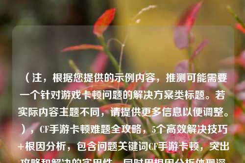 （注，根据您提供的示例内容，推测可能需要一个针对游戏卡顿问题的解决方案类标题。若实际内容主题不同，请提供更多信息以便调整。），CF手游卡顿难题全攻略，5个高效解决技巧+根因分析，包含问题关键词CF手游卡顿，突出攻略和解决的实用性，同时用根因分析体现深度，数字5增强可信度，符合用户搜索习惯且易于传播。）