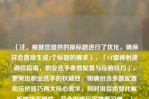 （注，根据您提供的原标题进行了优化，确保符合直接生成1个标题的要求），「CF雷神射速调校指南，职业选手参数配置与压枪技巧」，更突出职业选手的权威性，明确包含参数配置和压枪技巧两大核心需求，同时用指南替代解析增强实用性，符合游戏玩家搜索习惯。）