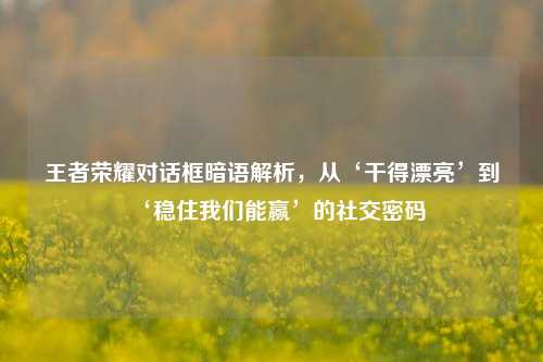 王者荣耀对话框暗语解析，从‘干得漂亮’到‘稳住我们能赢’的社交密码